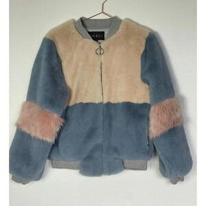 Shaci Full Zip Up Faux Fur Winter Bomber Jacket Womens Cotton Candy Sz S